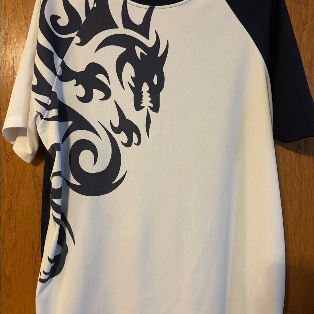 Dragon Print Navy Blue and White Tee